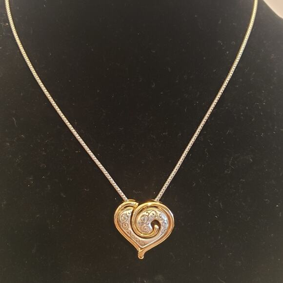 BRIGHTON‎ Reversible two-tone Silver gold puff heart pendant necklace - Picture 1 of 7